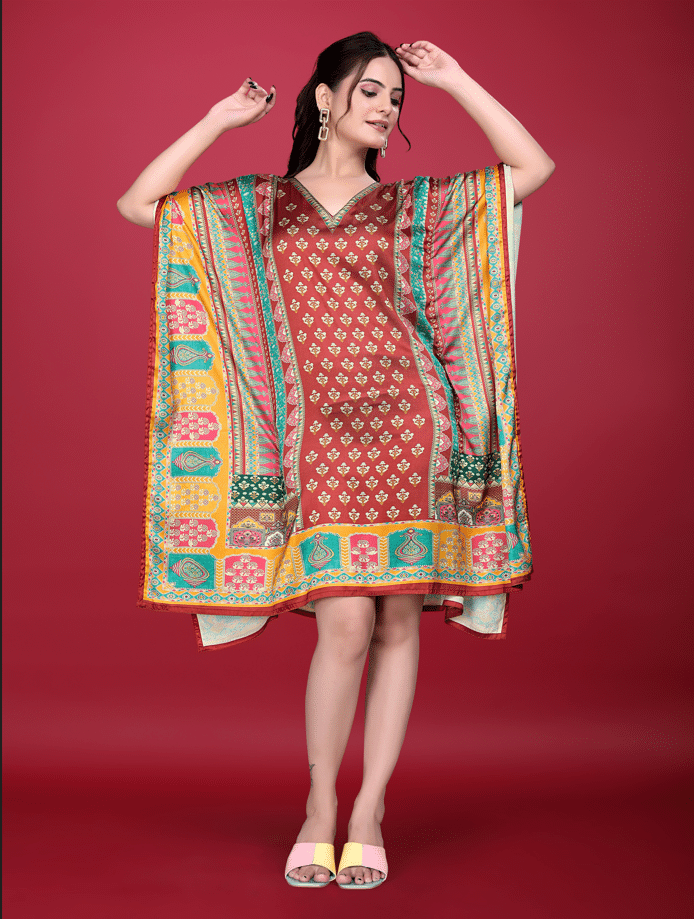     			SILK SUTRA Women's Satin Kaftan ( Multicolor )