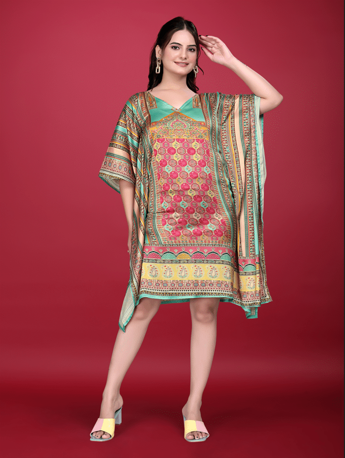 SILK SUTRA Women's Satin Kaftan ( Multicolor ) SILK SUTRA Women's Satin Kaftan ( Multicolor )