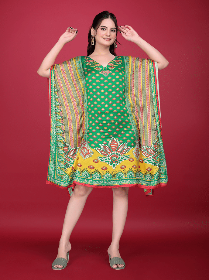    			SILK SUTRA Women's Satin Kaftan ( Multicolor )