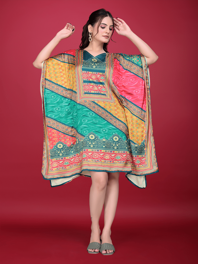 SILK SUTRA Women's Satin Kaftan ( Multicolor ) SILK SUTRA Women's Satin Kaftan ( Multicolor )