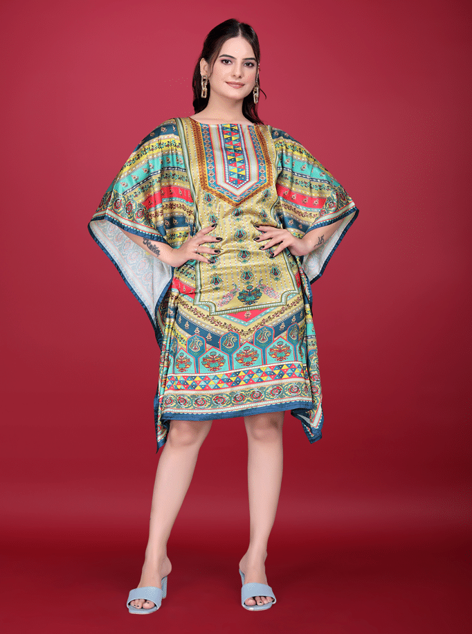 SILK SUTRA Women's Satin Kaftan ( Multicolor ) SILK SUTRA Women's Satin Kaftan ( Multicolor )