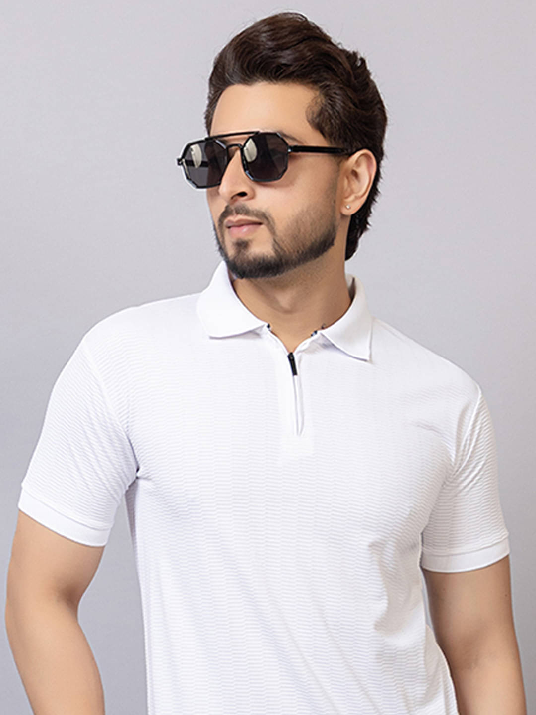     			TRIUS Men Polyester Regular Fit Self Design Polo T Shirt ( White )