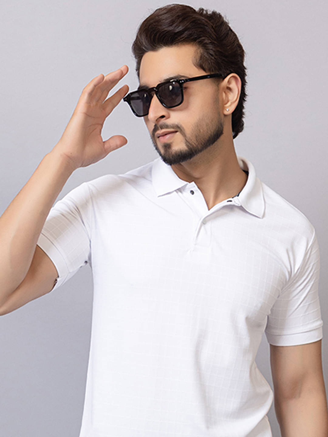 TRIUS Men Polyester Regular Fit Self Design Polo T Shirt ( Off-White ) TRIUS Men Polyester Regular Fit Self Design Polo T Shirt ( Off-White )