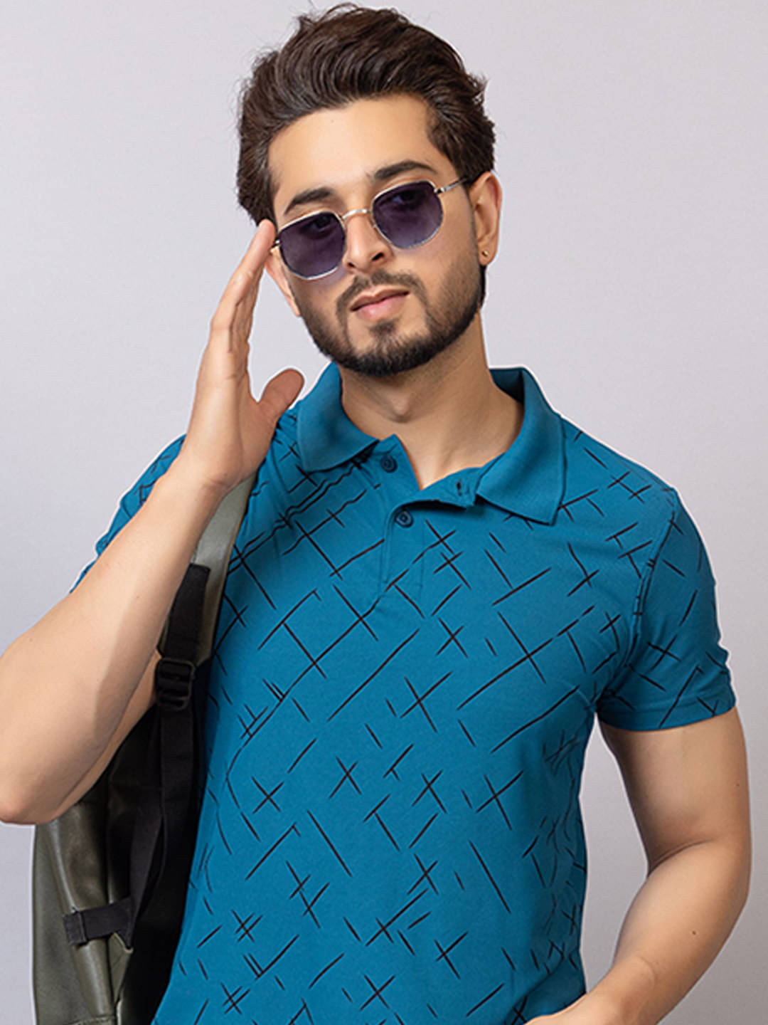     			TRIUS Men Polyester Regular Fit Printed Polo T Shirt ( Teal Blue )