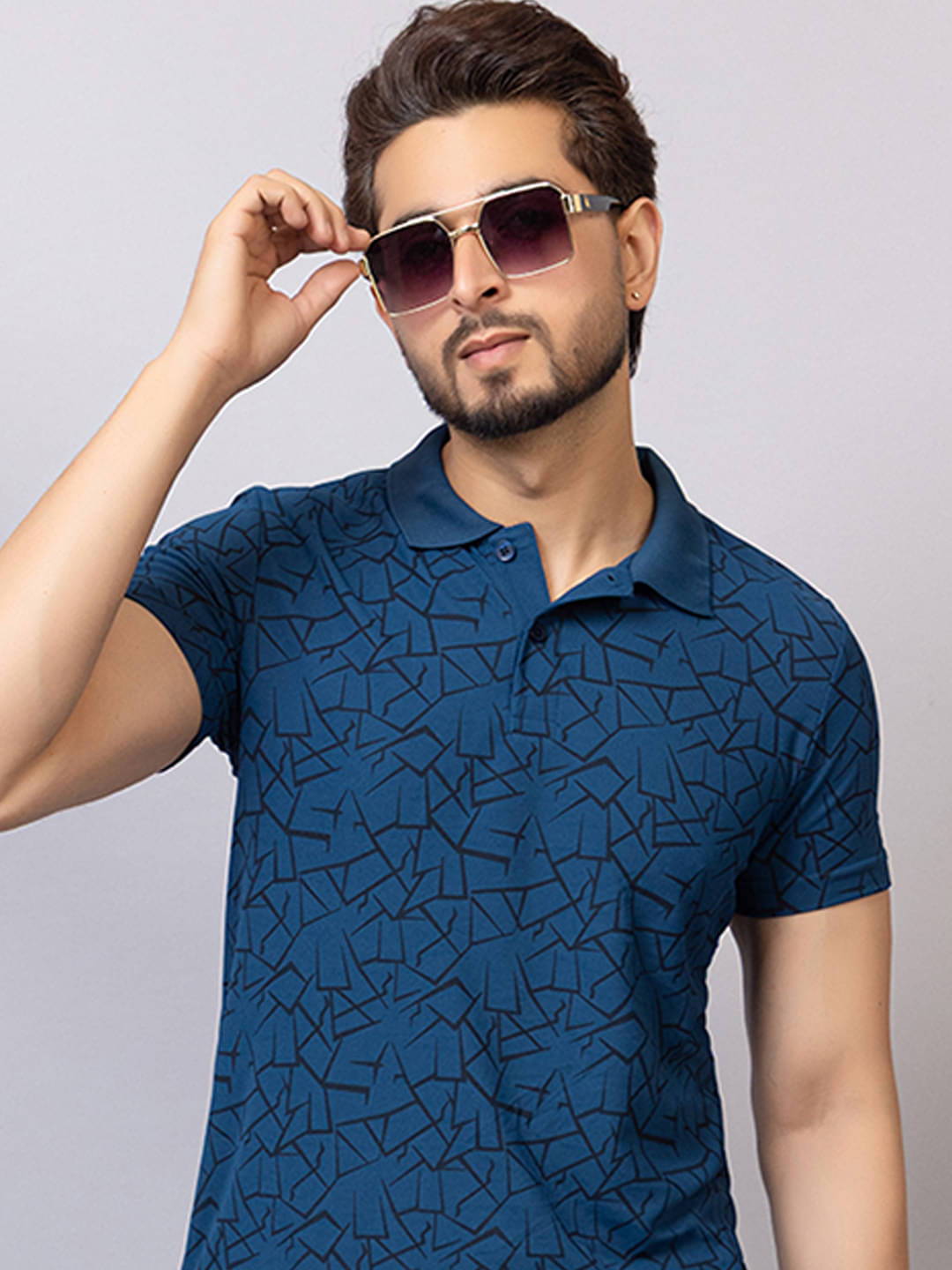     			TRIUS Men Polyester Regular Fit Printed Polo T Shirt ( Blue )