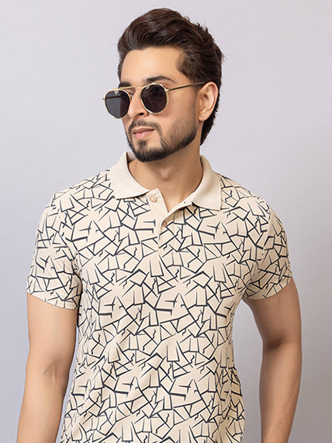 TRIUS Men Polyester Regular Fit Printed Polo T Shirt ( Beige ) TRIUS Men Polyester Regular Fit Printed Polo T Shirt ( Beige )