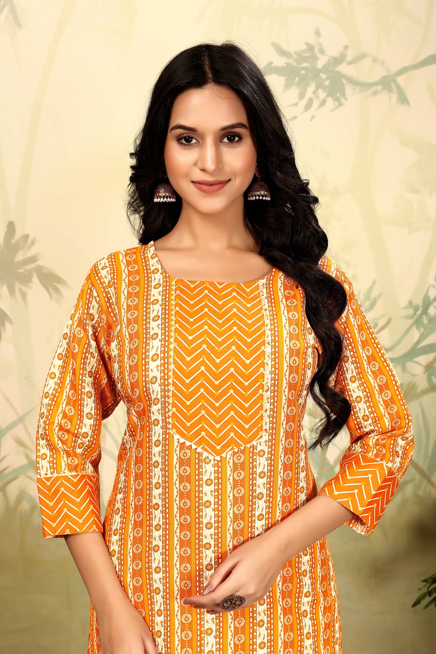     			YAGNIK FASHION Women Cotton Printed A-line Kurti With Pants ( Orange )