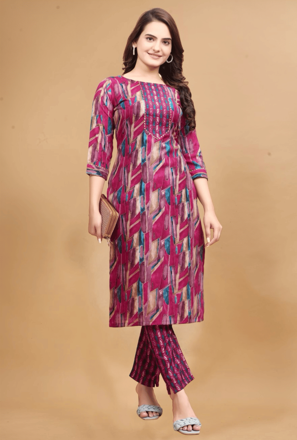     			YAGNIK FASHION Women Cotton Printed Straight Kurti With Pants ( Blue )