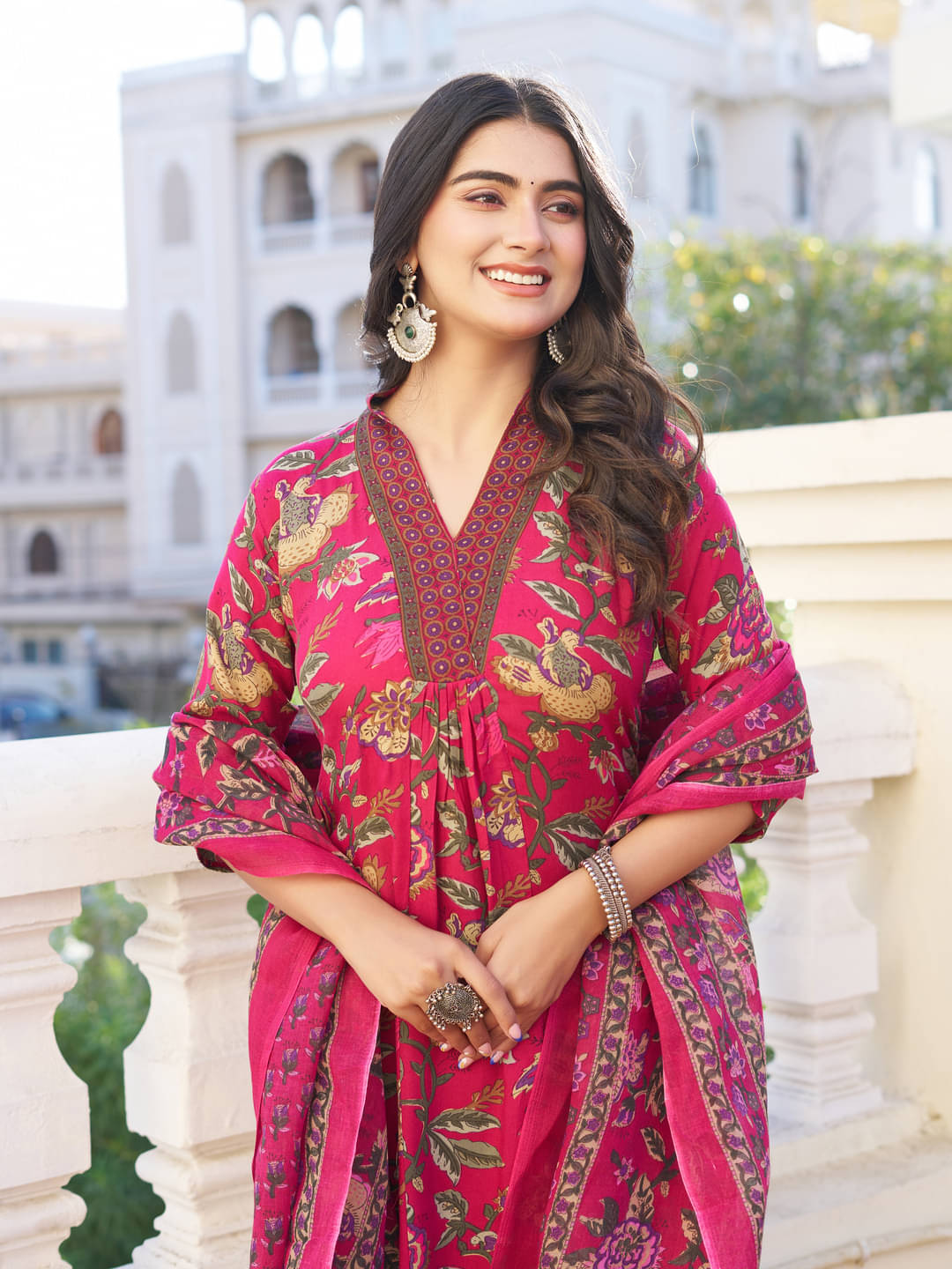 YAGNIK FASHION Women Rayon Printed Anarkali Kurti With Palazzo ( Fluorescent Pink ) YAGNIK FASHION Women Rayon Printed Anarkali Kurti With Palazzo ( Fluorescent Pink )