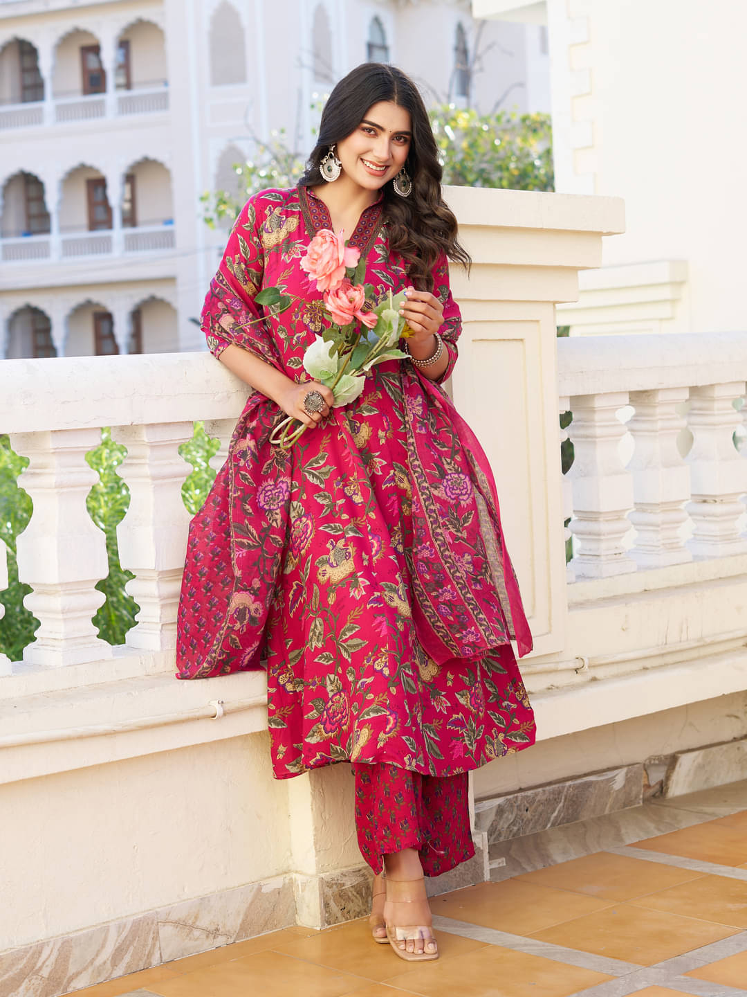 YAGNIK FASHION Women Rayon Printed Anarkali Kurti With Palazzo ( Fluorescent Pink ) YAGNIK FASHION Women Rayon Printed Anarkali Kurti With Palazzo ( Fluorescent Pink )