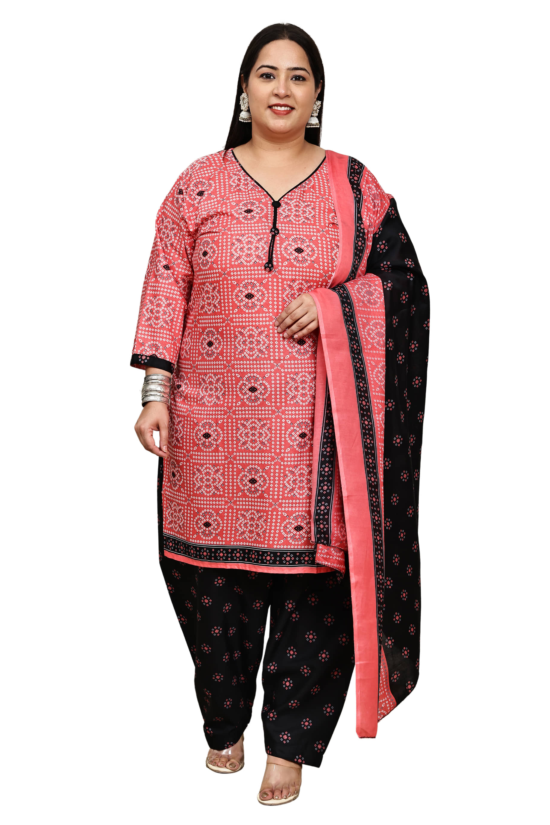 wonder weave Women Cotton Blend Printed Straight Kurti With Patiala Salwar ( Pink )