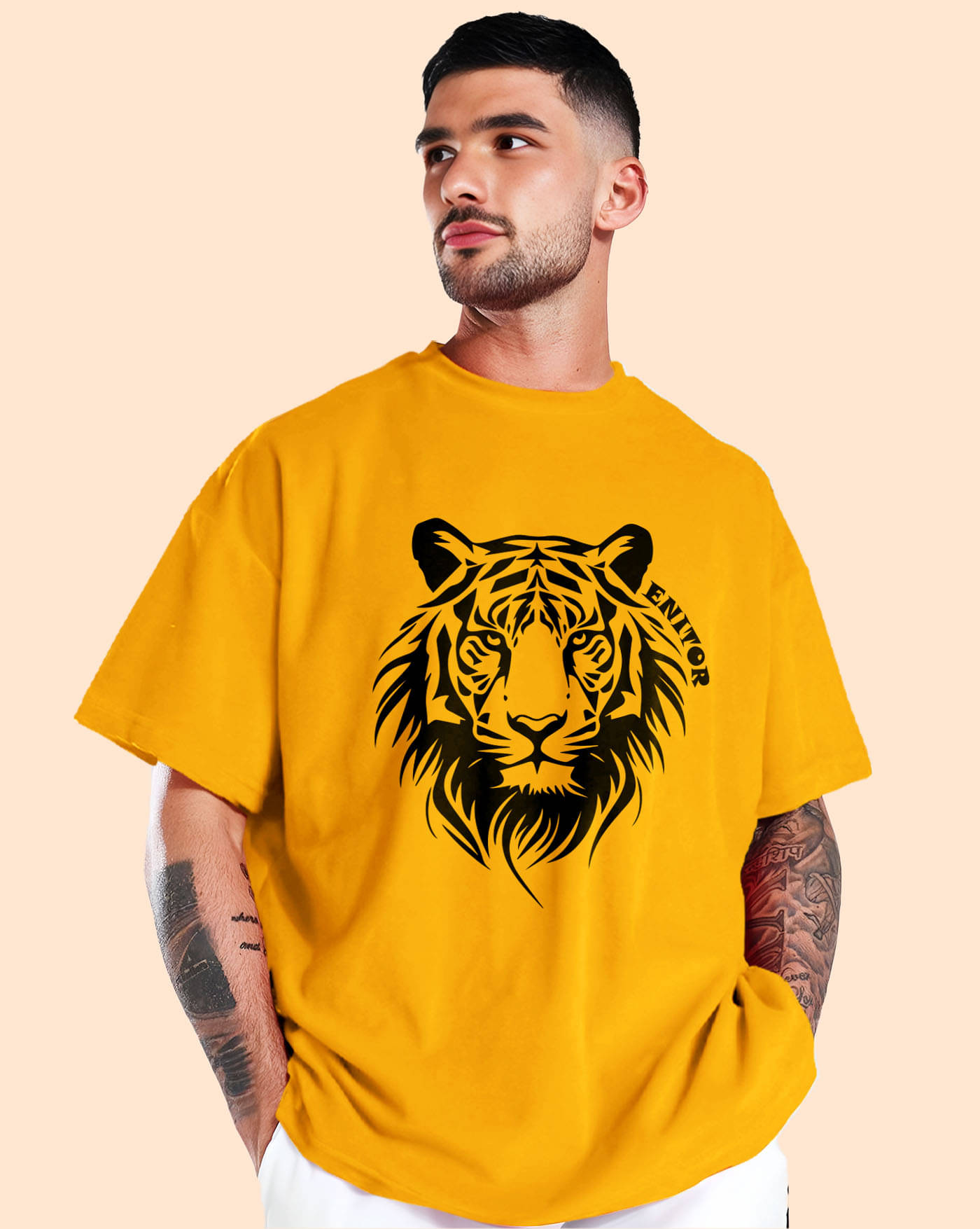AOOSH Men Cotton Blend Oversized Fit Printed T-Shirt ( Mustard ) AOOSH Men Cotton Blend Oversized Fit Printed T-Shirt ( Mustard )