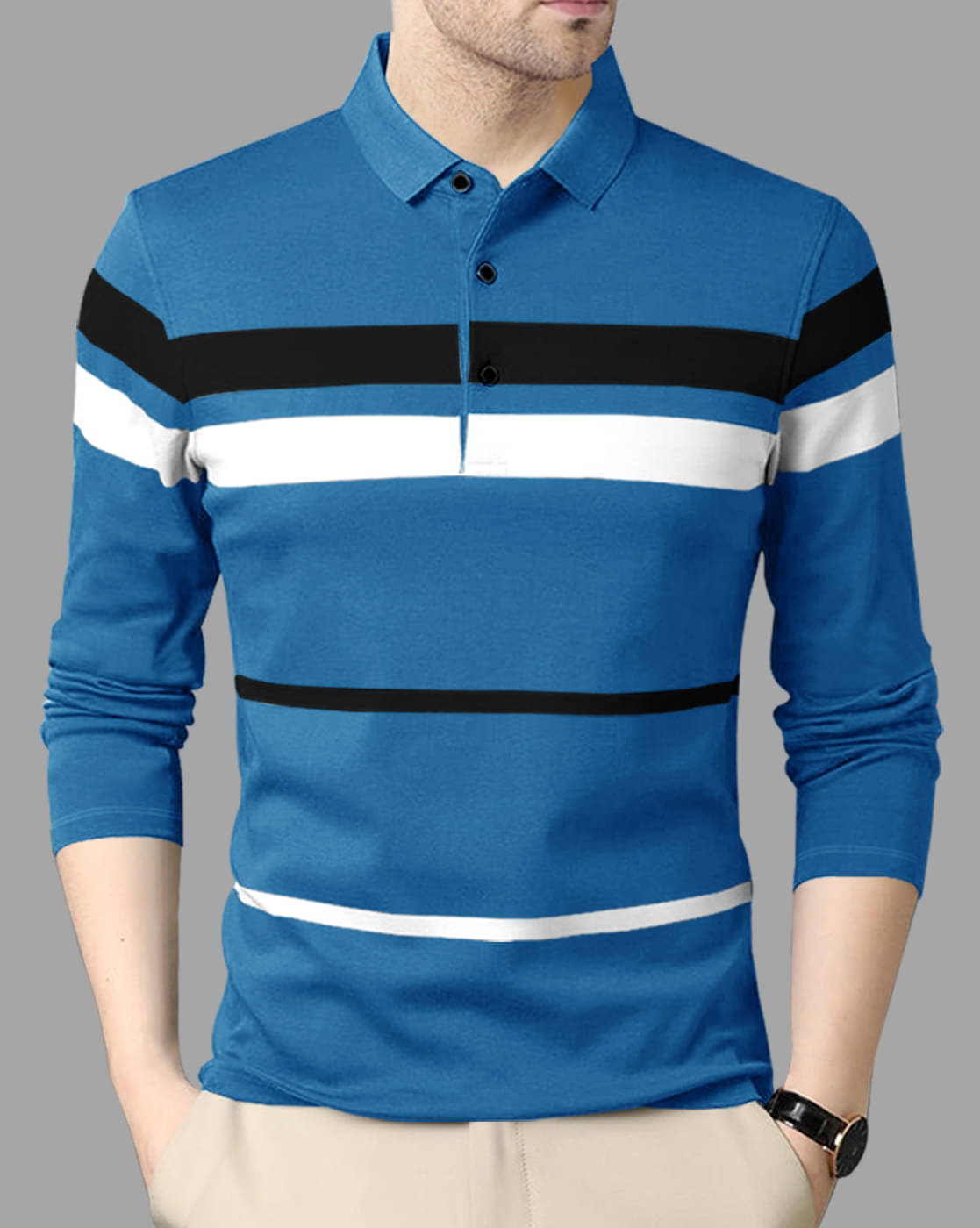 Eyebogler Men Cotton Blend Regular Fit Striped Polo T Shirt ( Light Blue ) Eyebogler Men Cotton Blend Regular Fit Striped Polo T Shirt ( Light Blue )
