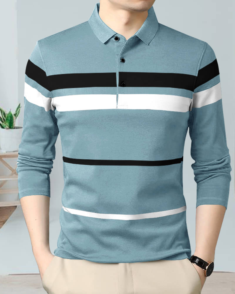 Eyebogler Men Cotton Blend Regular Fit Striped Polo T Shirt ( Blue ) Eyebogler Men Cotton Blend Regular Fit Striped Polo T Shirt ( Blue )