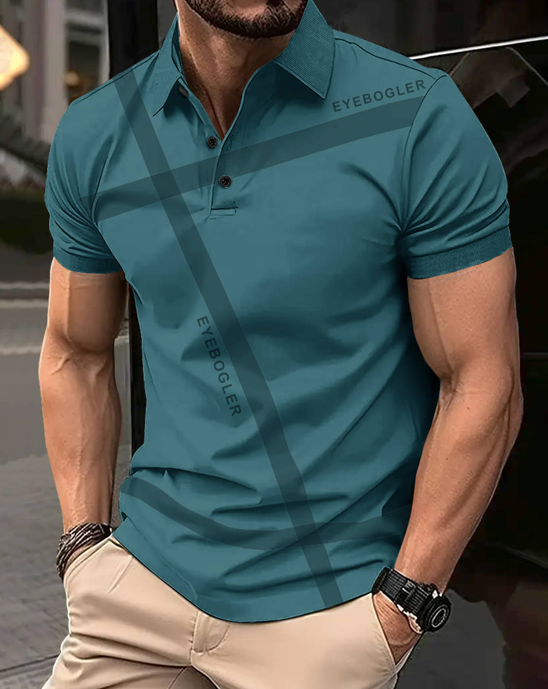     			Eyebogler Men Polyester Regular Fit Printed Polo T Shirt ( Green )