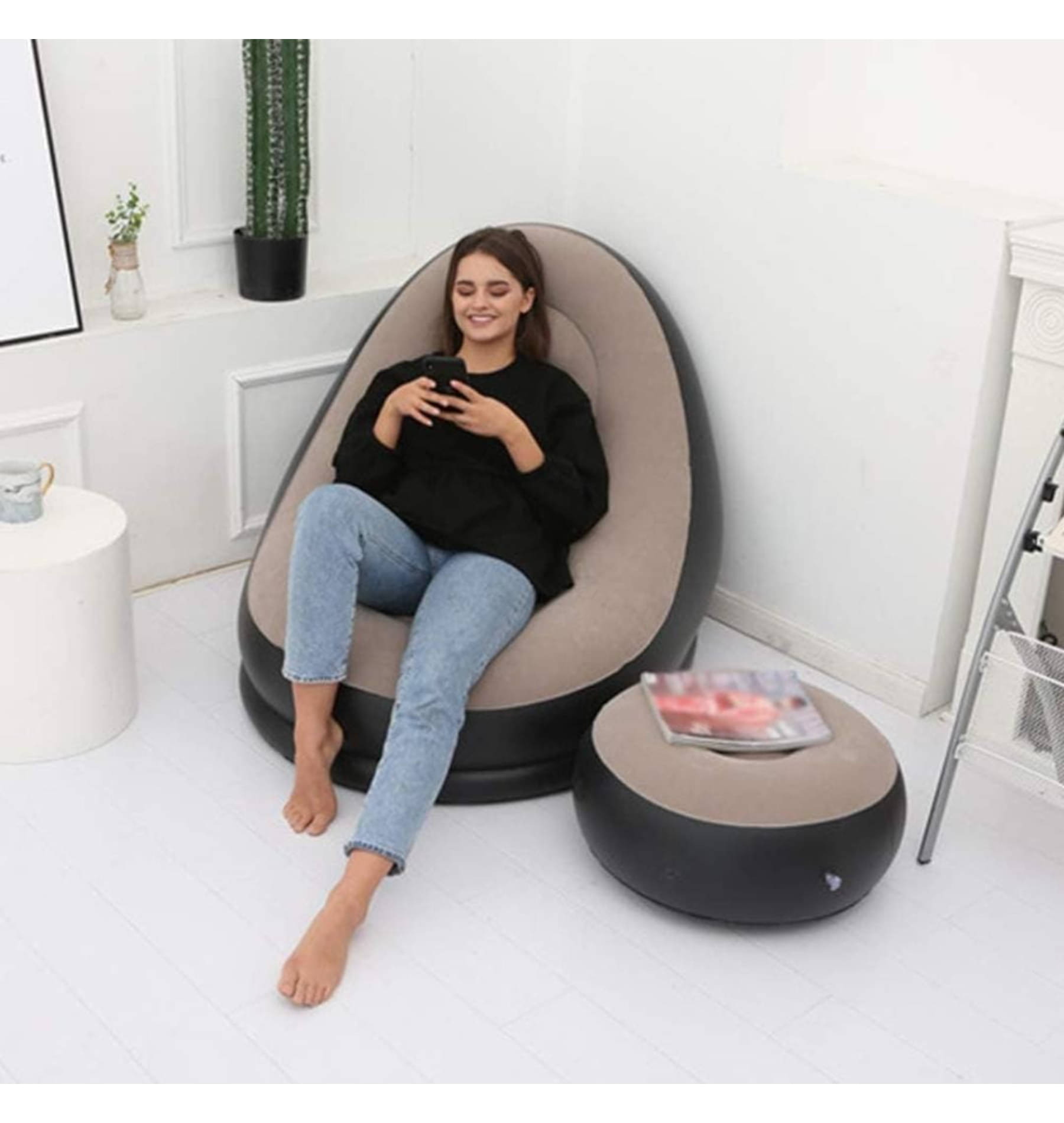 GMPex Best Inflatable Lounge Set with Foot Stool (with Air Pump) 1 Seater Faux Leather Sofa Cover ( Pack of 1 ) GMPex Best Inflatable Lounge Set with Foot Stool (with Air Pump) 1 Seater Faux Leather Sofa Cover ( Pack of 1 )