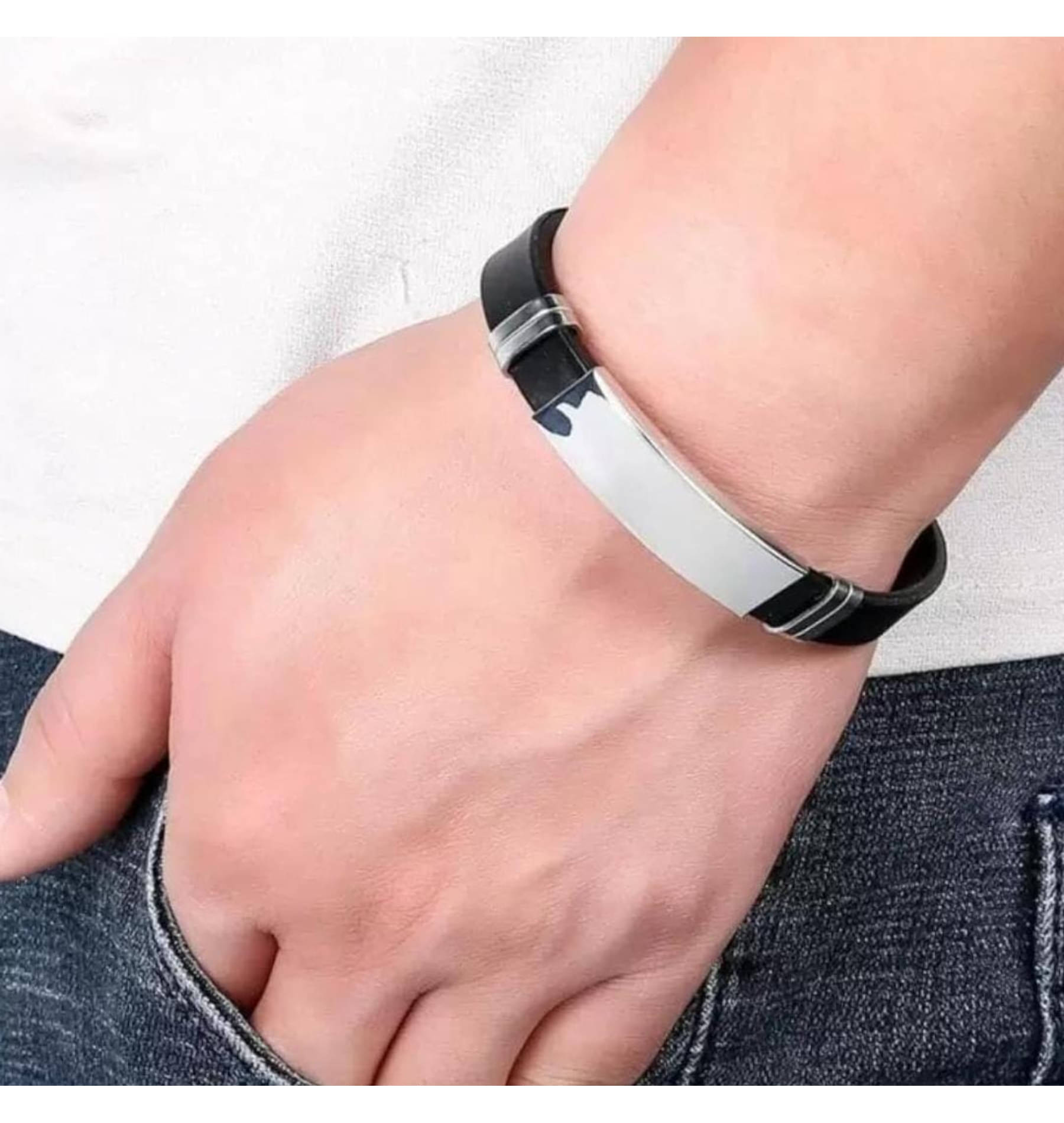     			GMPex Silver Black Stylish Wrist Band Bracelet Black Bracelet ( Pack of 1 )