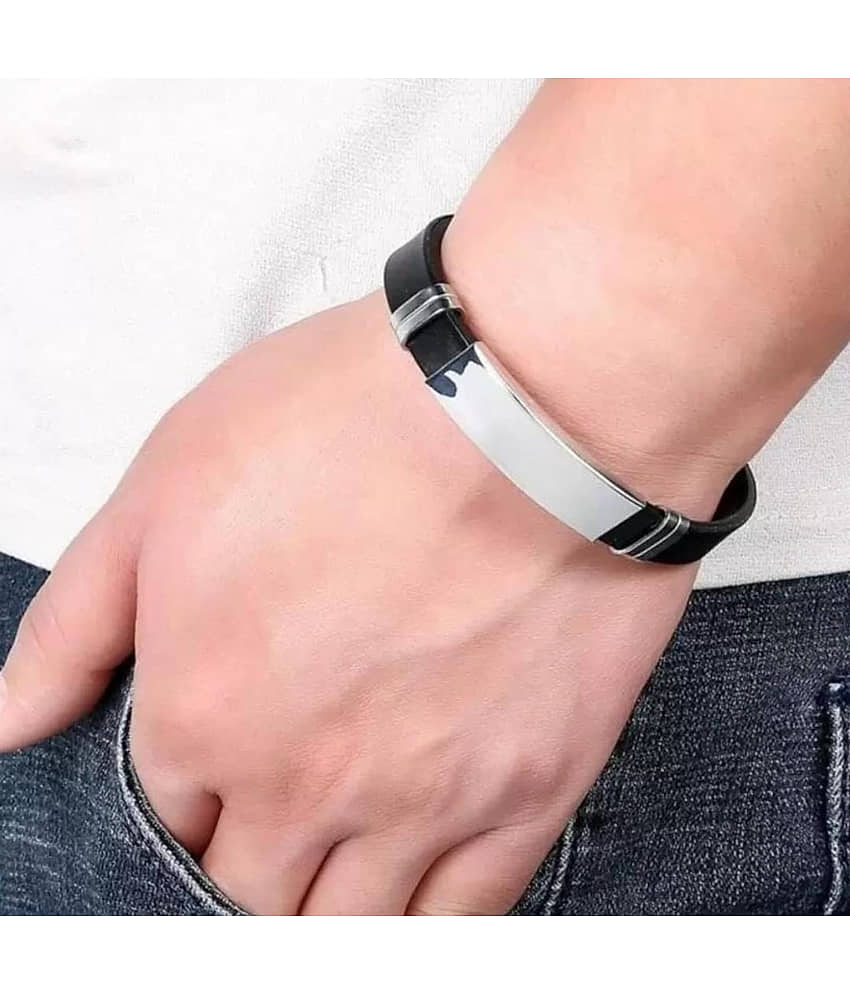 GMPex Silver Black Stylish Wrist Band Bracelet Black Bracelet ( Pack of 1 ) - Bangles & Bracelets | Buy online on ZillyBuy