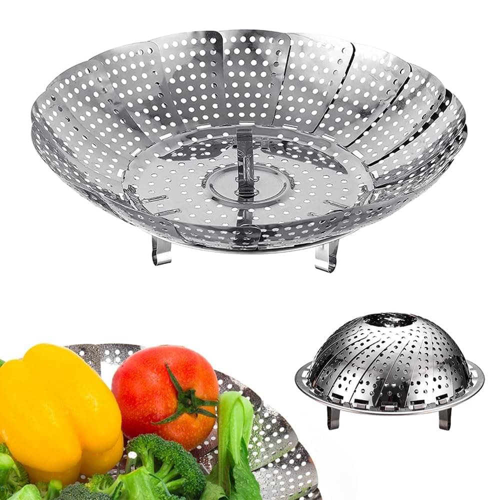     			Gadget Deals Steamer Basket Steel Silver Multi-Purpose Container ( Set of 1 )