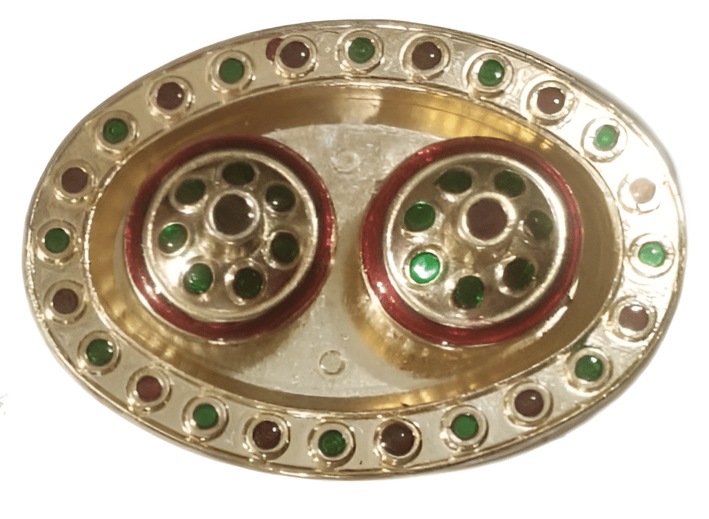     			Golden shiny colourfull small plate Haldi Kumkum Chawal Thali Box for Home Pooja Decorative PVC Items Chopda for Pooja and Gift Purpose Home Decor Gift Items for women Home Decor Plastic Items Pooja Items traditional Meenakari Koiri Pack of 1