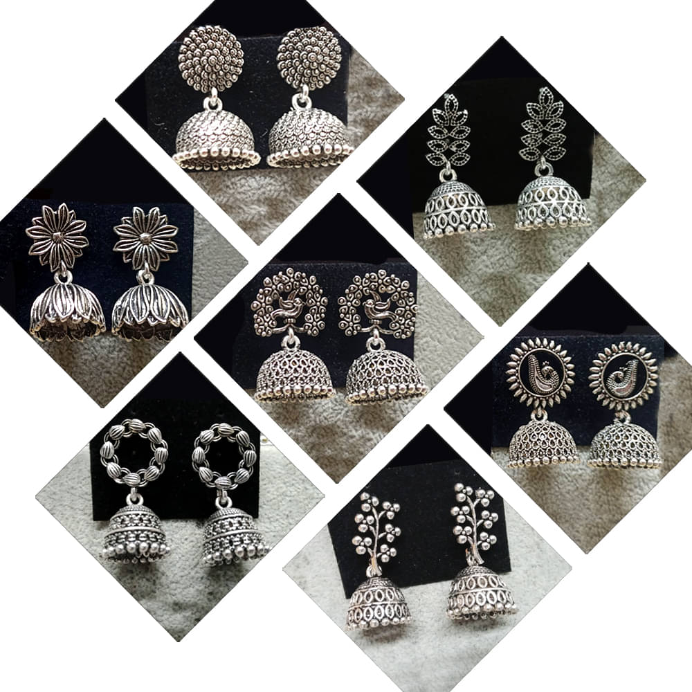     			JewelMaze Silver Jhumki Earrings ( Pack of 7 )