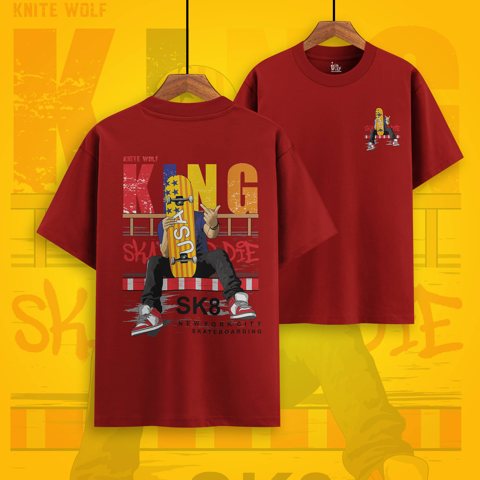     			KniteWolf Men Cotton Oversized Fit Solid T-Shirt ( Red )