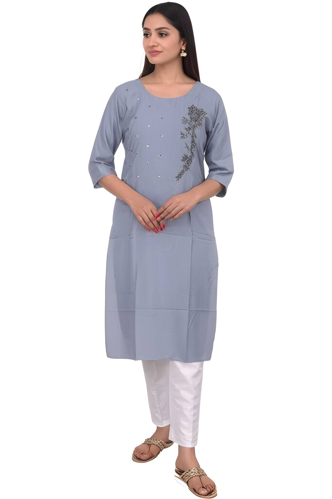 MILAP Women Rayon Embroidered Straight Kurti ( Grey ) MILAP Women Rayon Embroidered Straight Kurti ( Grey )