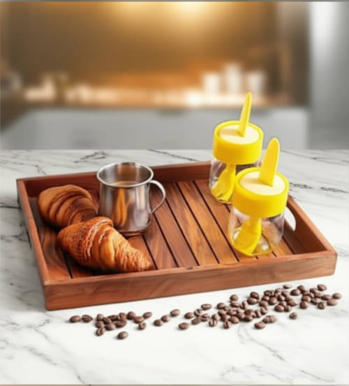 Mizan art SERVING TRAY Plain Wooden Appetizer Platter 1000 ml Brown ( Set of 1 ) Mizan art SERVING TRAY Plain Wooden Appetizer Platter 1000 ml Brown ( Set of 1 )