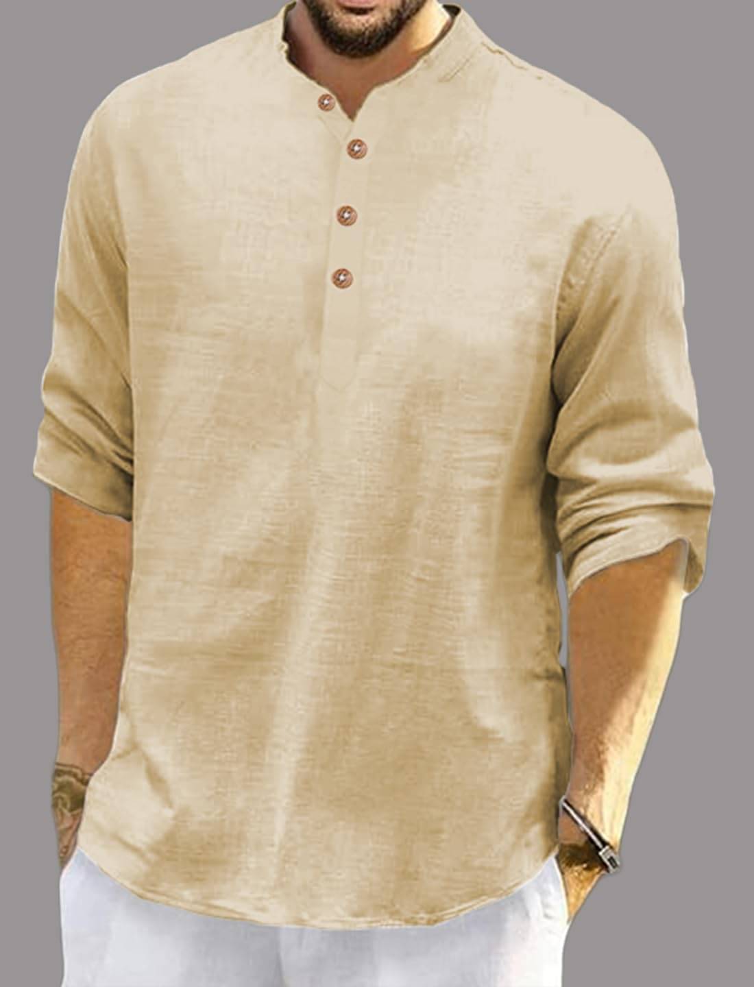 Navkanj Beige Cotton Blend Men's Shirt Style Kurta ( Pack of 1 ) Navkanj Beige Cotton Blend Men's Shirt Style Kurta ( Pack of 1 )
