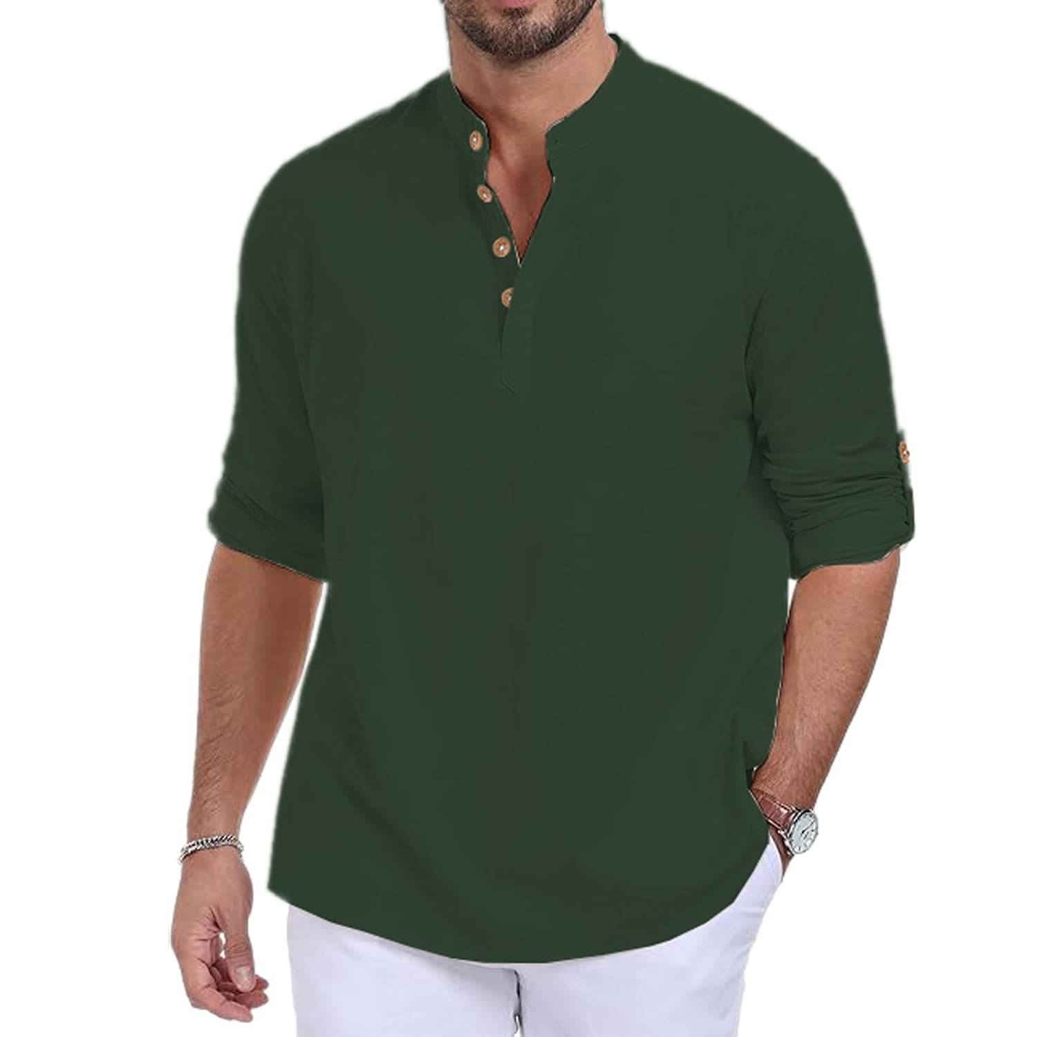 Navkanj Dark Green Cotton Men's Shirt Style Kurta ( Pack of 1 ) Navkanj Dark Green Cotton Men's Shirt Style Kurta ( Pack of 1 )