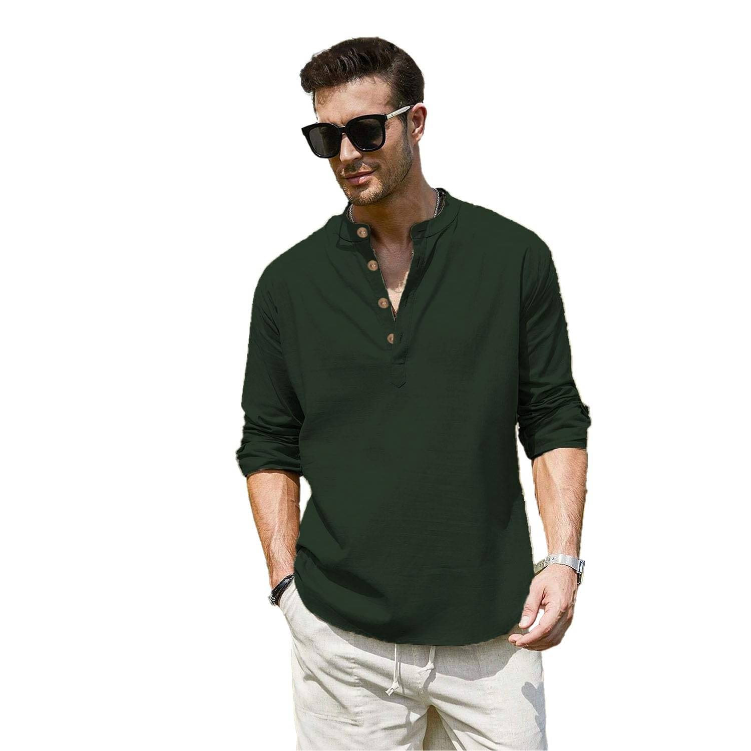 Navkanj Dark Green Cotton Men's Shirt Style Kurta ( Pack of 1 ) Navkanj Dark Green Cotton Men's Shirt Style Kurta ( Pack of 1 )