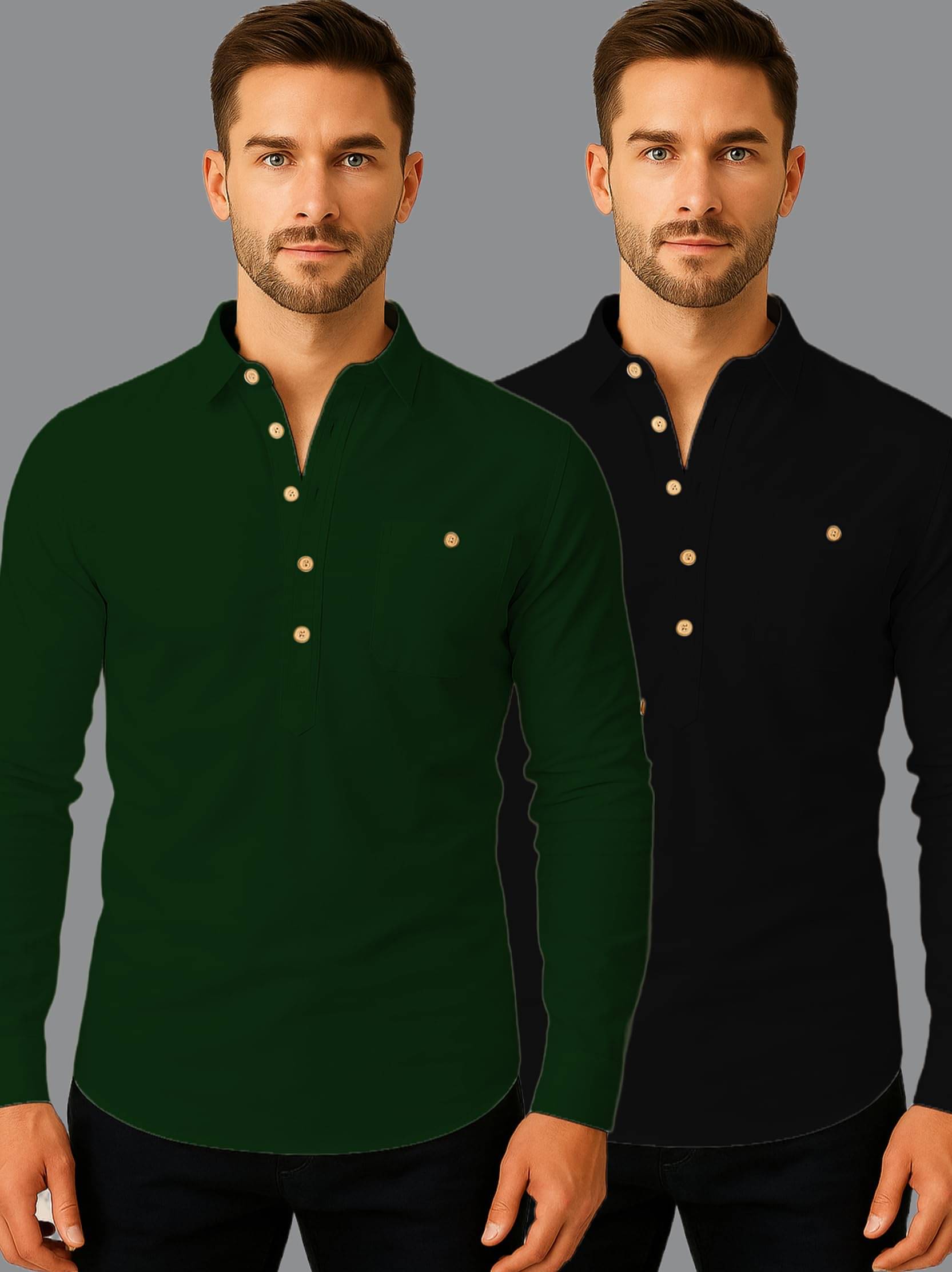     			Navkanj Green Cotton Blend Men's Shirt Style Kurta ( Pack of 2 )