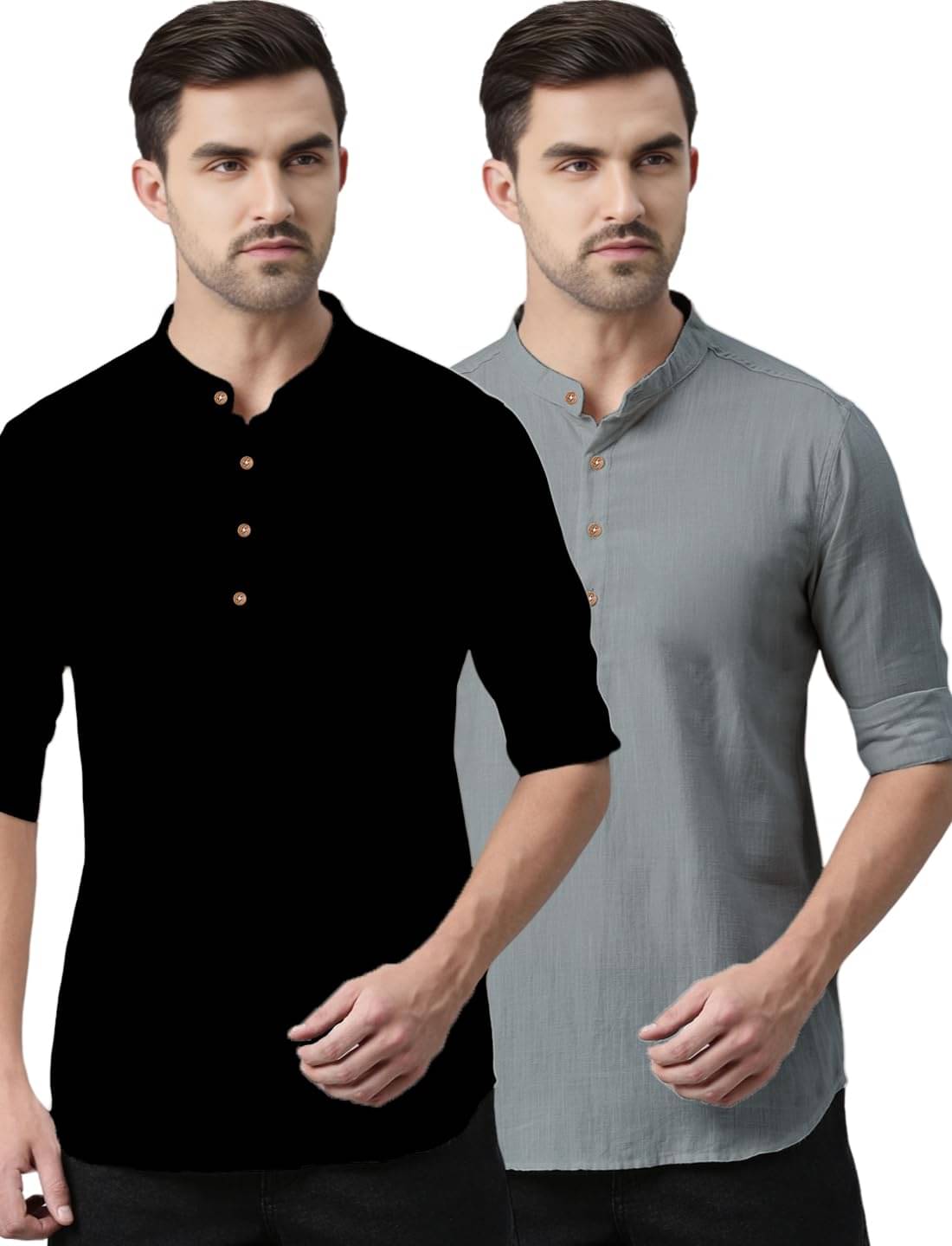    			Navkanj Grey Cotton Men's Shirt Style Kurta ( Pack of 2 )