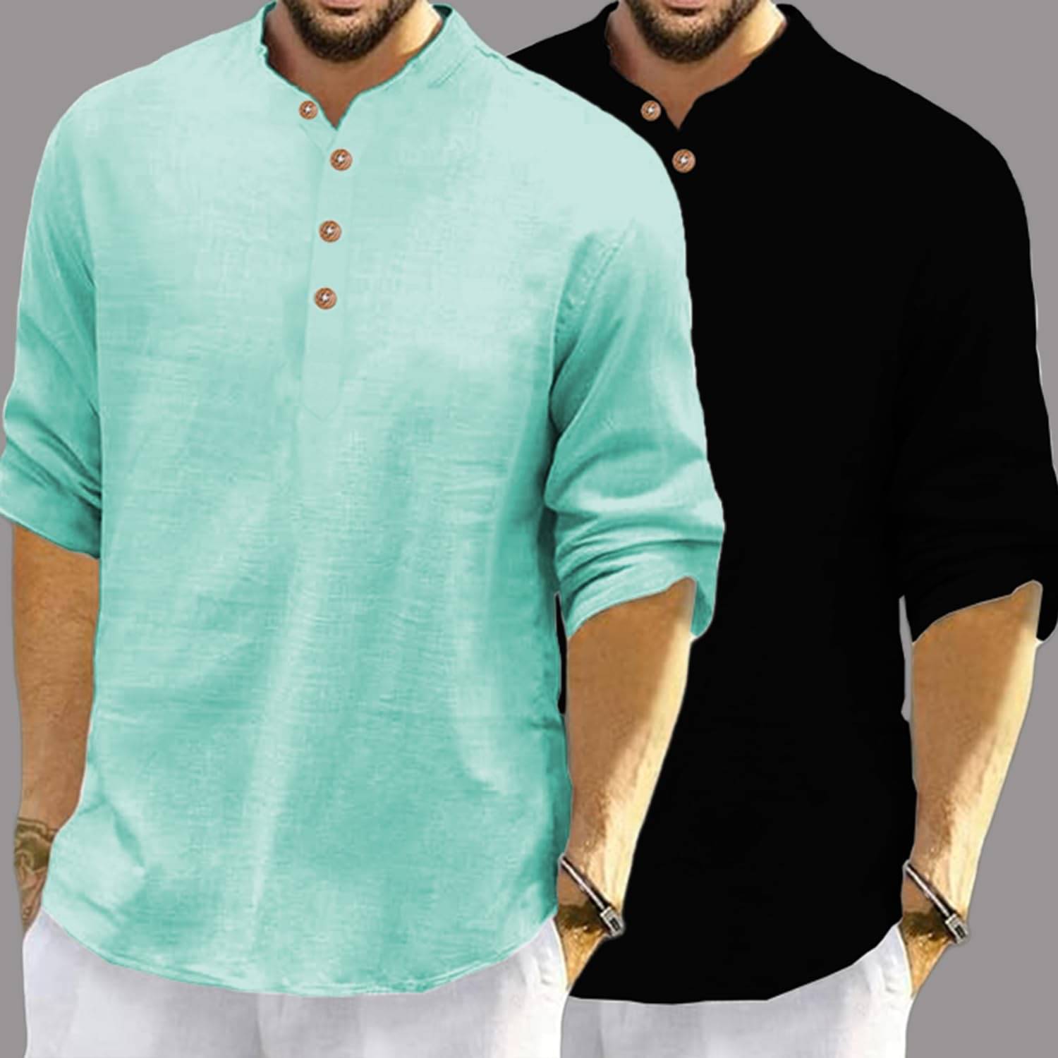     			Navkanj Light Blue Cotton Blend Men's Shirt Style Kurta ( Pack of 2 )