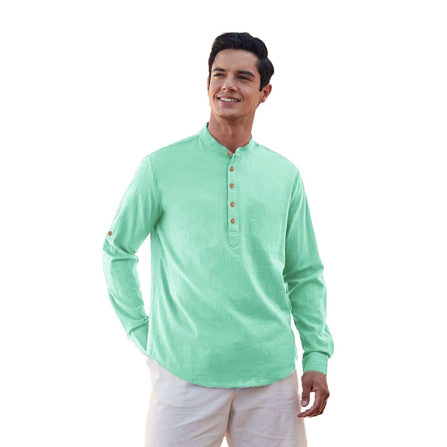     			Navkanj Light Blue Cotton Men's Shirt Style Kurta ( Pack of 1 )