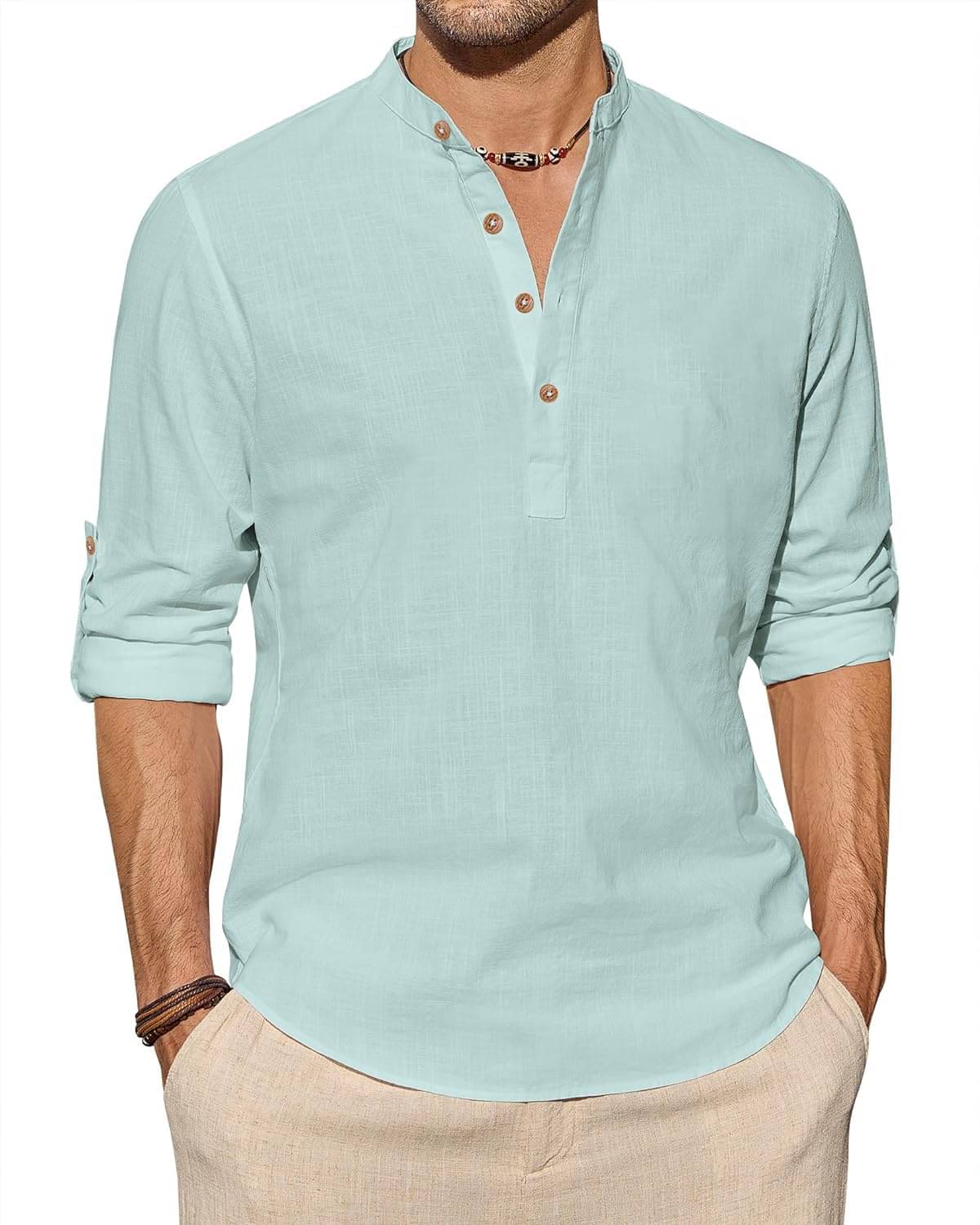     			Navkanj Light Green Cotton Men's Shirt Style Kurta ( Pack of 1 )