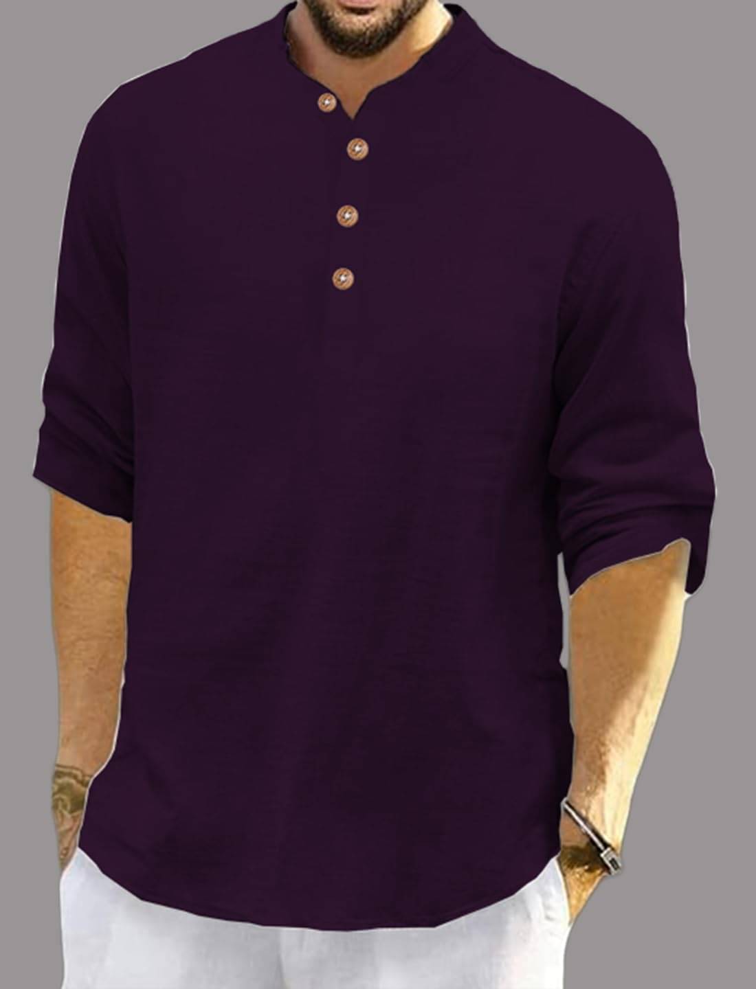 Navkanj Magenta Cotton Blend Men's Shirt Style Kurta ( Pack of 1 ) Navkanj Magenta Cotton Blend Men's Shirt Style Kurta ( Pack of 1 )