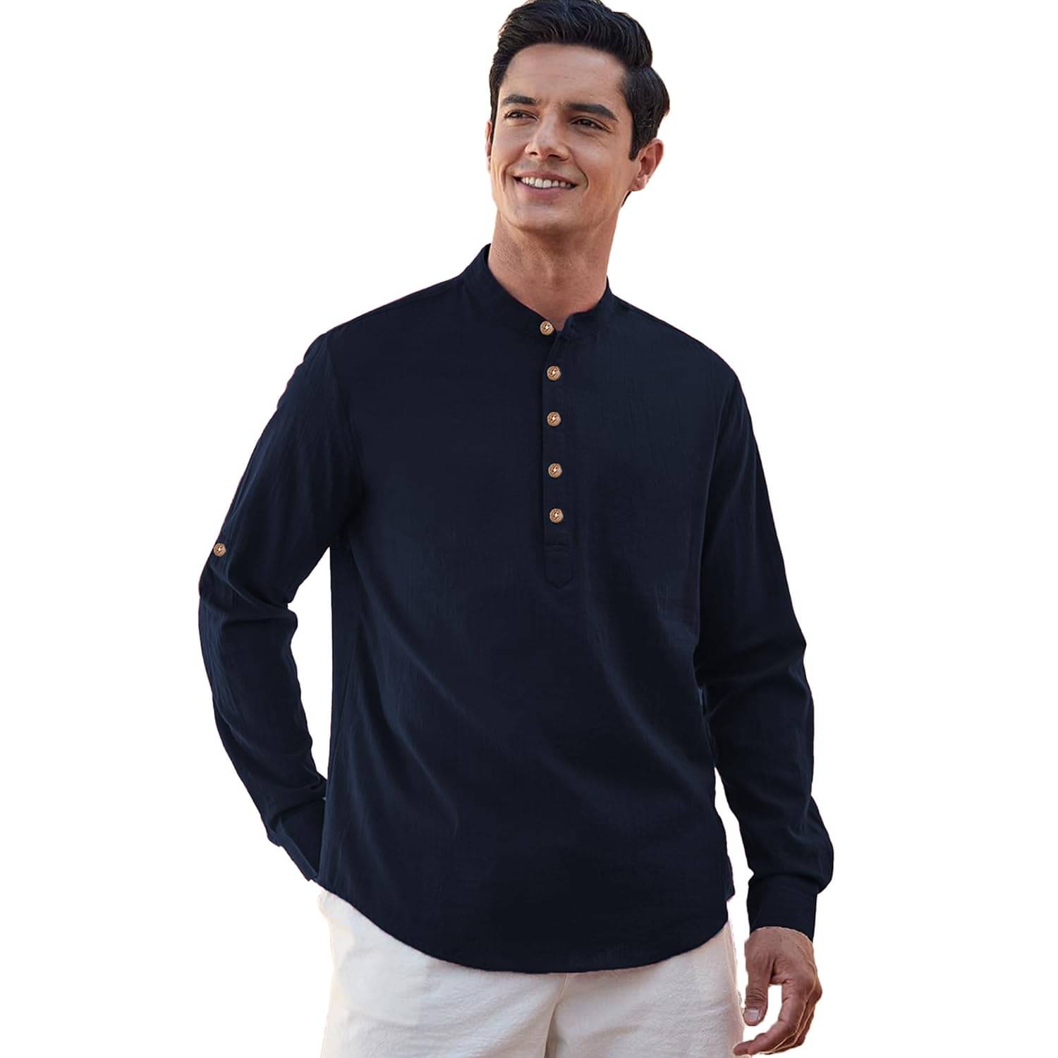Navkanj Navy Blue Cotton Men's Shirt Style Kurta ( Pack of 1 )     			Navkanj Navy Blue Cotton Men's Shirt Style Kurta ( Pack of 1 )