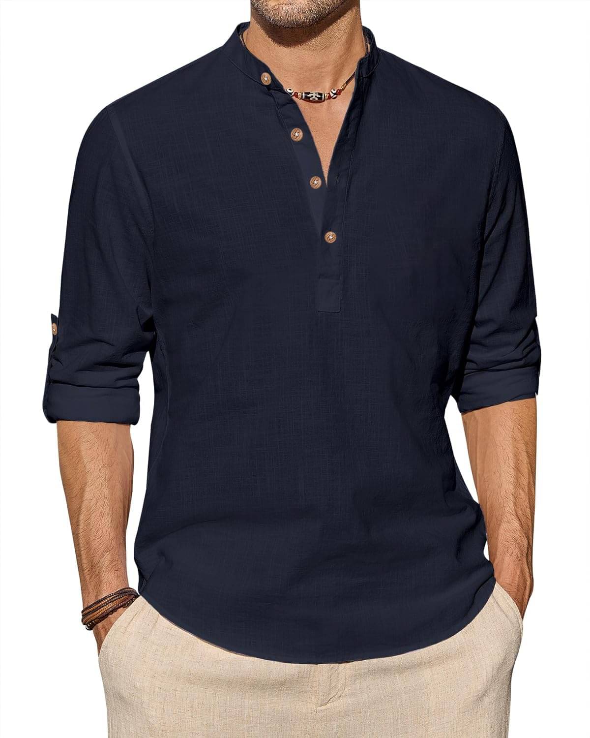     			Navkanj Navy Blue Cotton Men's Shirt Style Kurta ( Pack of 1 )