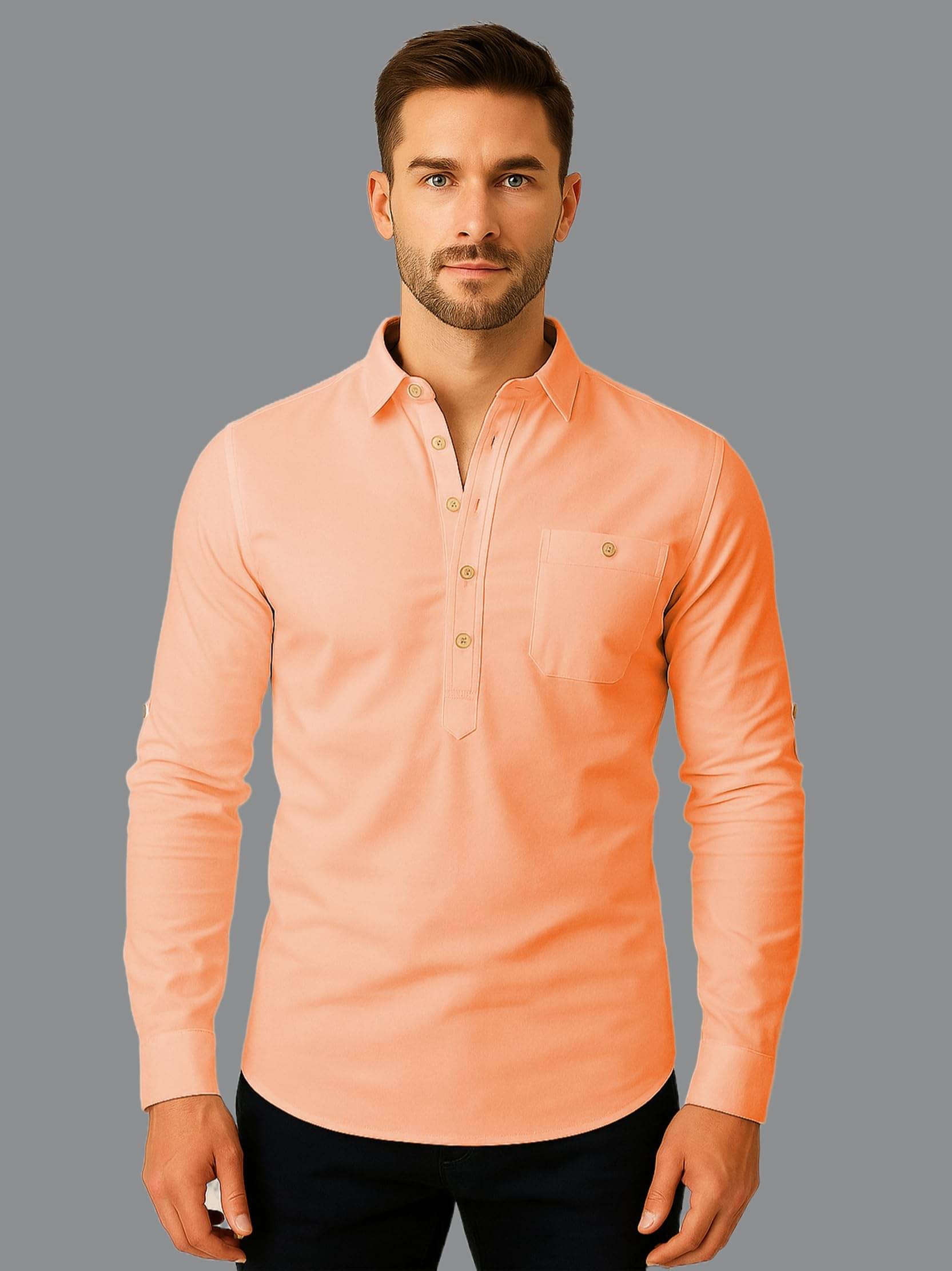 Navkanj Orange Cotton Blend Men's Shirt Style Kurta ( Pack of 1 ) Navkanj Orange Cotton Blend Men's Shirt Style Kurta ( Pack of 1 )