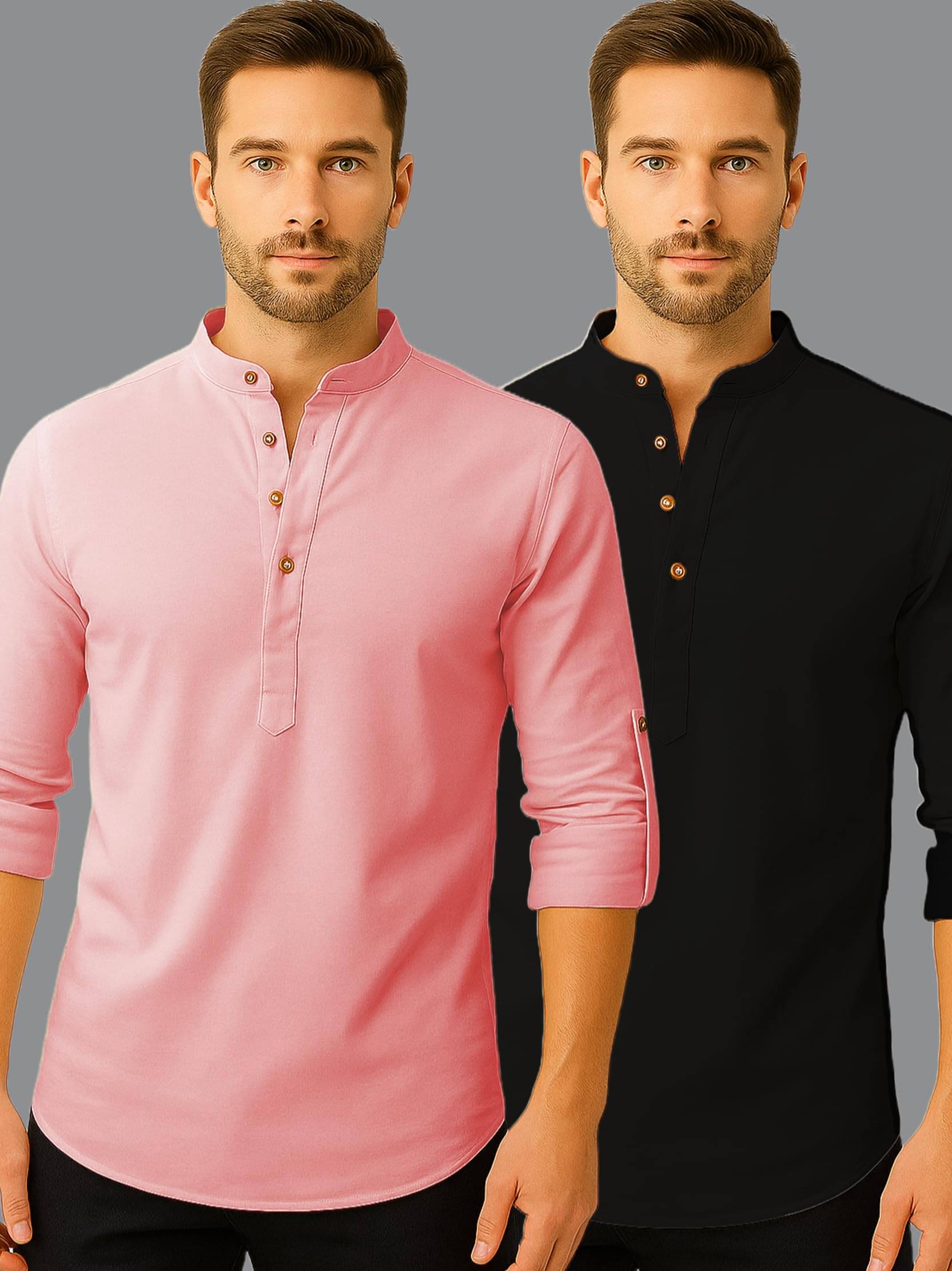     			Navkanj Peach Cotton Blend Men's Shirt Style Kurta ( Pack of 2 )