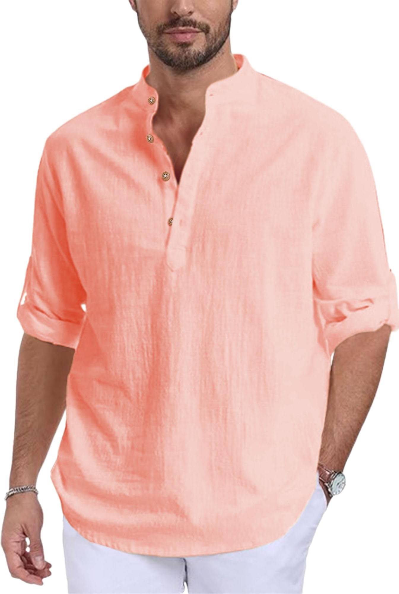 Navkanj Peach Cotton Men's Shirt Style Kurta ( Pack of 1 )     			Navkanj Peach Cotton Men's Shirt Style Kurta ( Pack of 1 )