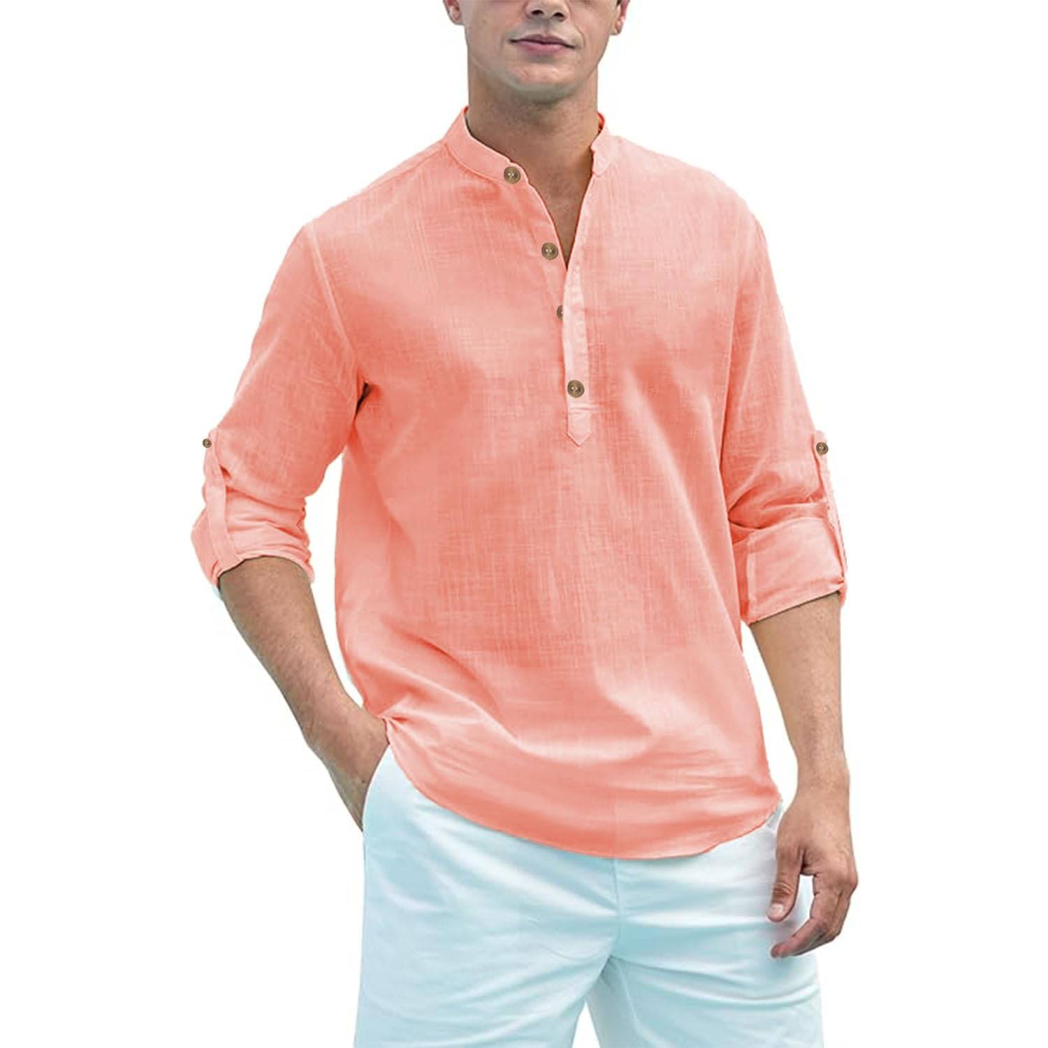 Navkanj Peach Cotton Men's Shirt Style Kurta ( Pack of 1 ) Navkanj Peach Cotton Men's Shirt Style Kurta ( Pack of 1 )