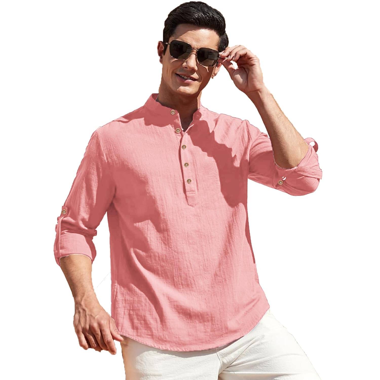 Navkanj Peach Cotton Men's Shirt Style Kurta ( Pack of 1 ) Navkanj Peach Cotton Men's Shirt Style Kurta ( Pack of 1 )