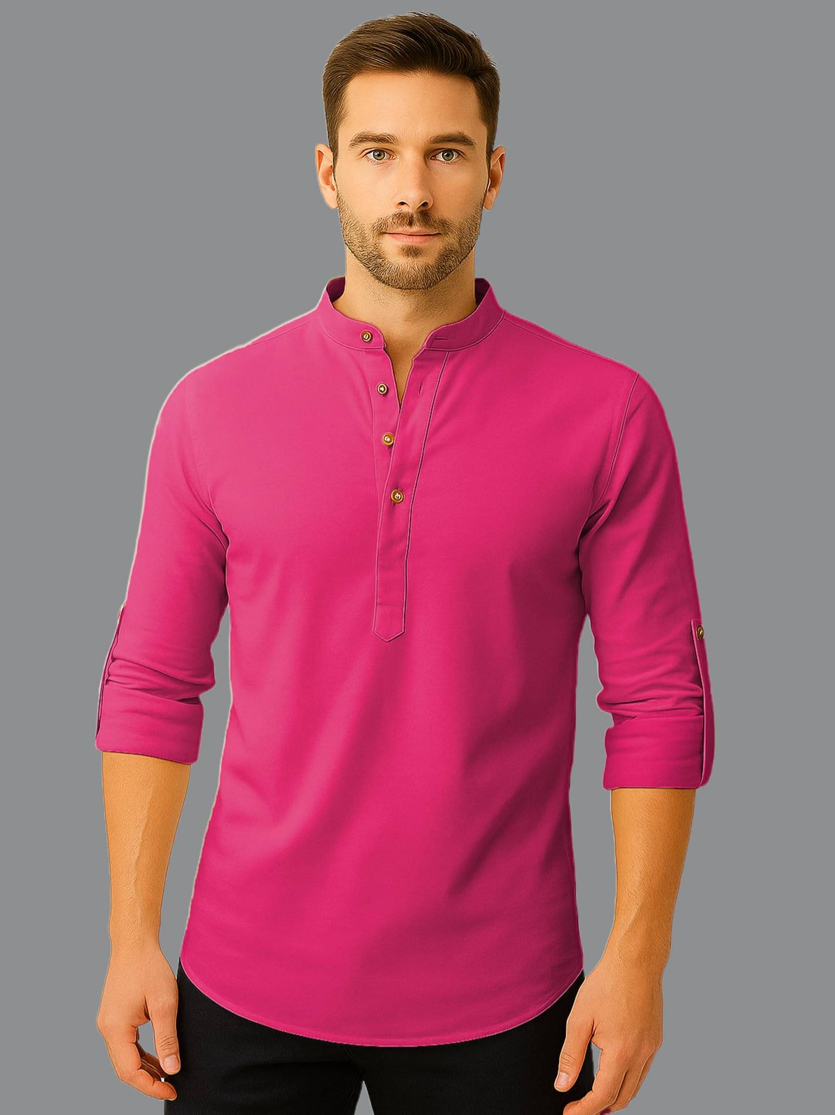 Navkanj Pink Cotton Blend Men's Shirt Style Kurta ( Pack of 1 ) Navkanj Pink Cotton Blend Men's Shirt Style Kurta ( Pack of 1 )
