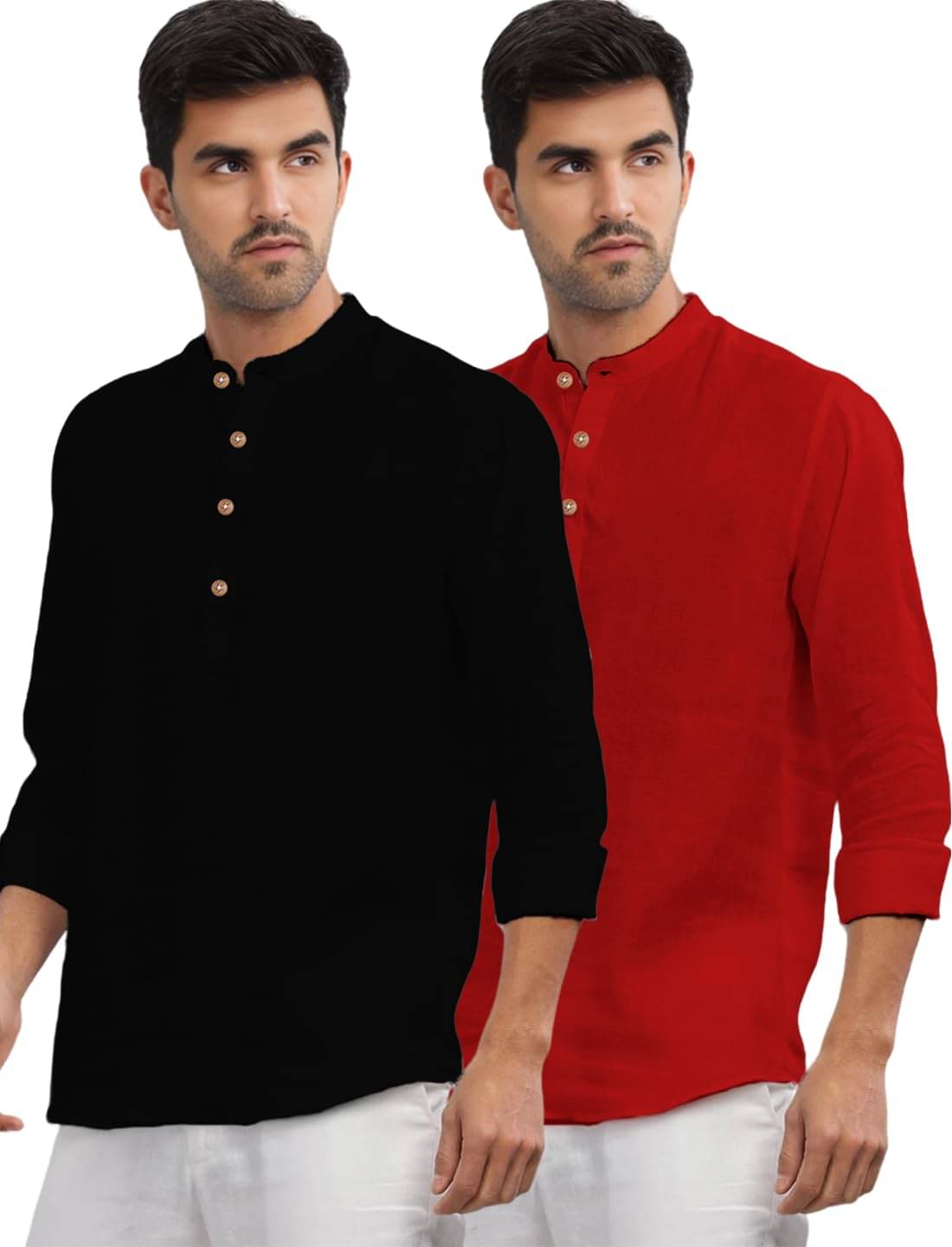     			Navkanj Red Cotton Men's Shirt Style Kurta ( Pack of 2 )