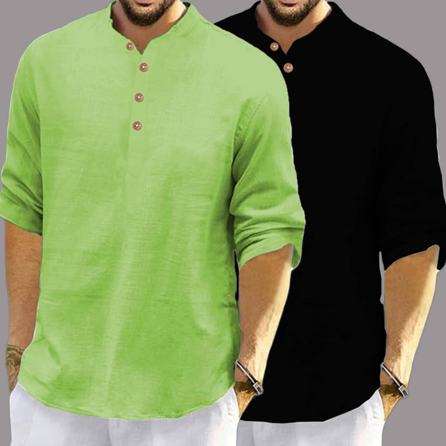     			Navkanj Sea Green Cotton Blend Men's Shirt Style Kurta ( Pack of 2 )