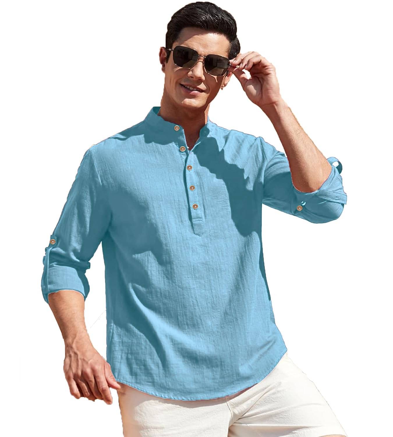 Navkanj Sky Blue Cotton Men's Shirt Style Kurta ( Pack of 1 ) Navkanj Sky Blue Cotton Men's Shirt Style Kurta ( Pack of 1 )