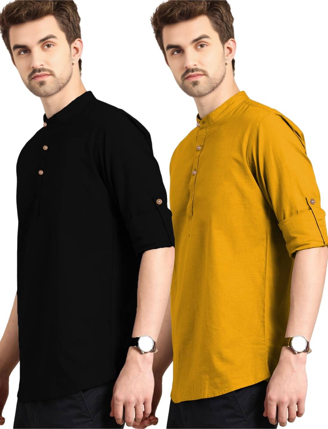     			Navkanj Yellow Cotton Men's Shirt Style Kurta ( Pack of 2 )