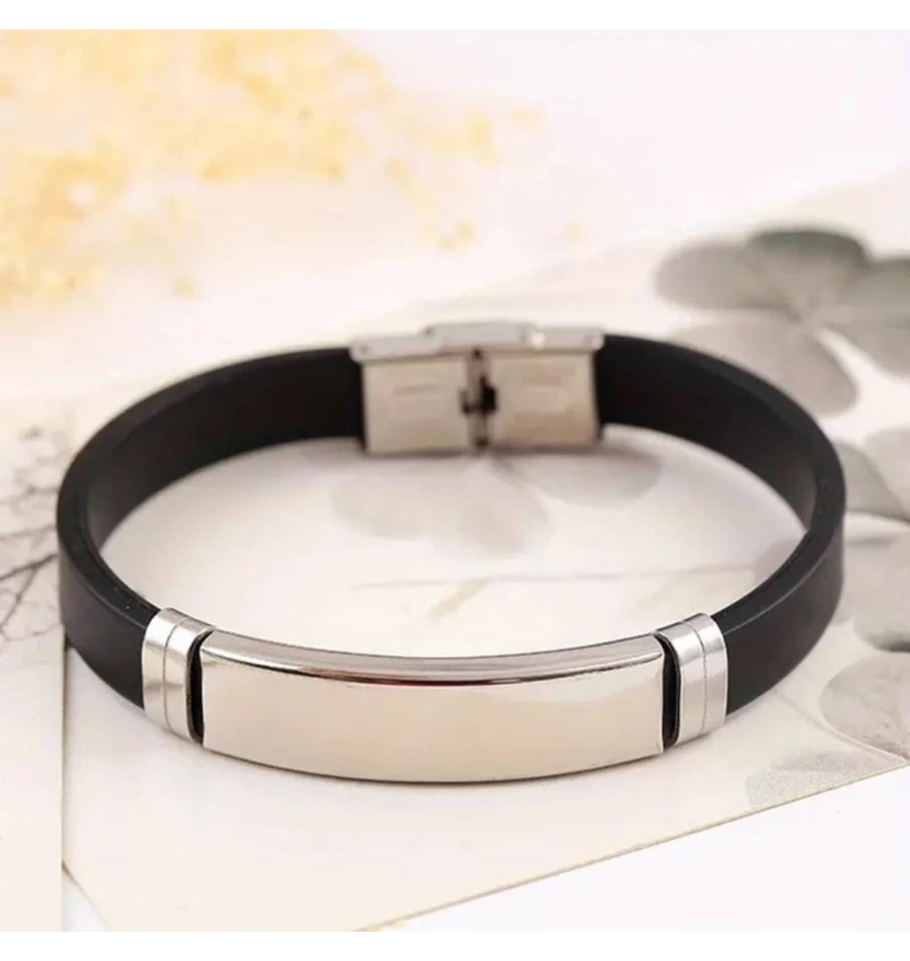 QitmirMKT Silver Black Stylish Wrist Band Bracelet Black Bracelet ( Pack of 1 ) - Bangles & Bracelets | Buy online on ZillyBuy